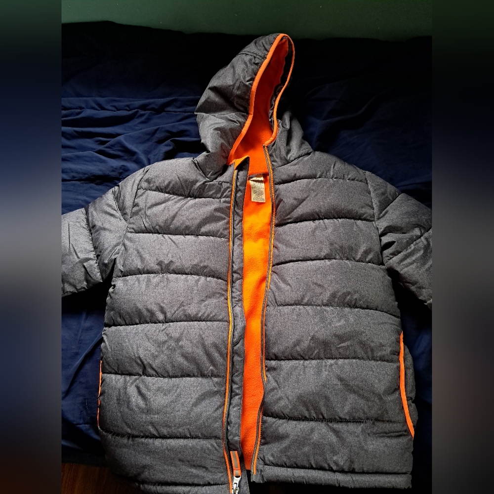 Faded Glory Gray Jacket with Orange Lining LARGE 10/12, Preowned